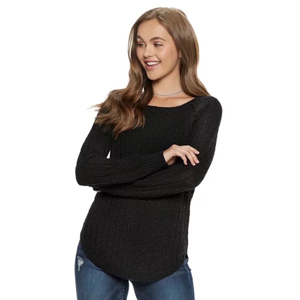 Pink Republic Black Knit Braided Sweater Small